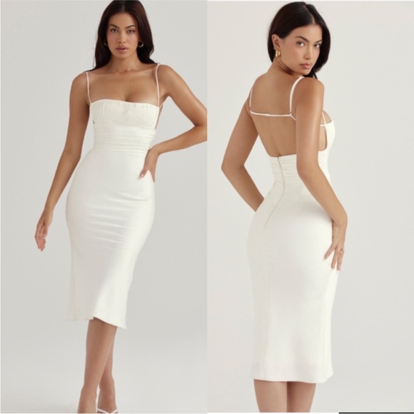House of CB Lois Ivory Satin Corset Midi Dress NWOT Size XS - Picture 3 of 15